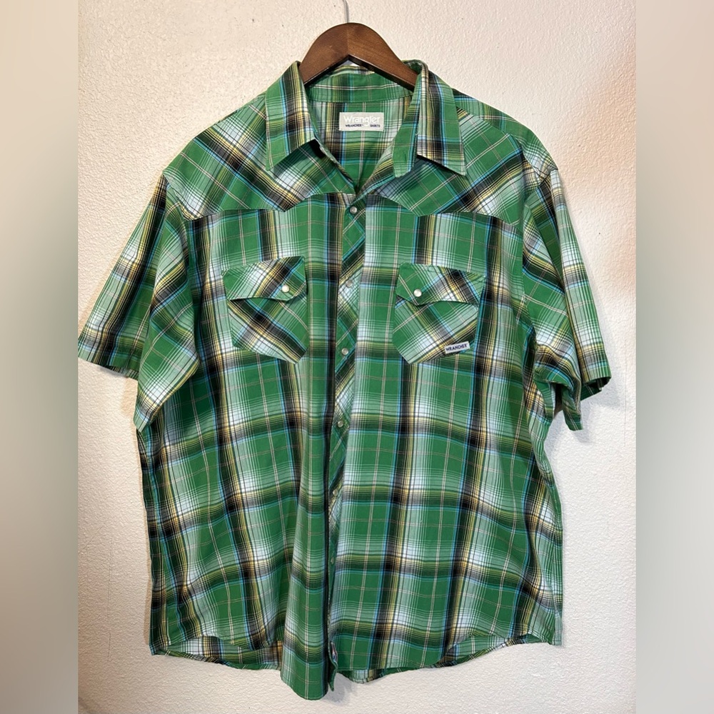 Wrangler Mens Plaid Snap Button Western Shirt Green 3XL